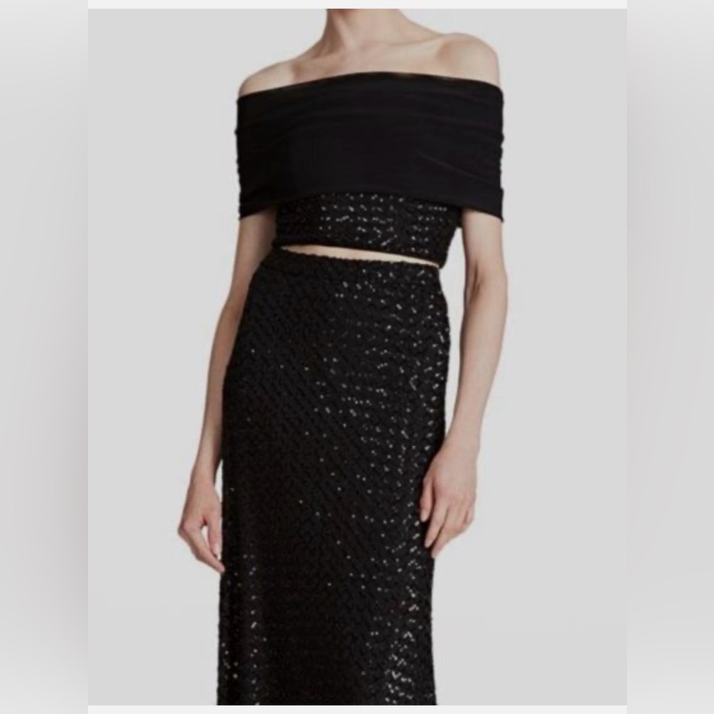 Halston Black Sequin Off-Shoulder shirt
